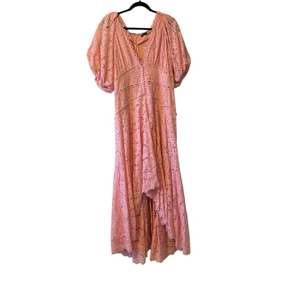 Boston Proper Candy Pink Puff Sleeve Lace High Low Dress Size 18 Wedding - Picture 4 of 9